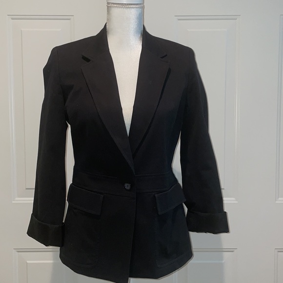Express Stretch SZ 3/4 Women’s Lined Black One Button Two Pocket Blazer - Picture 2 of 14